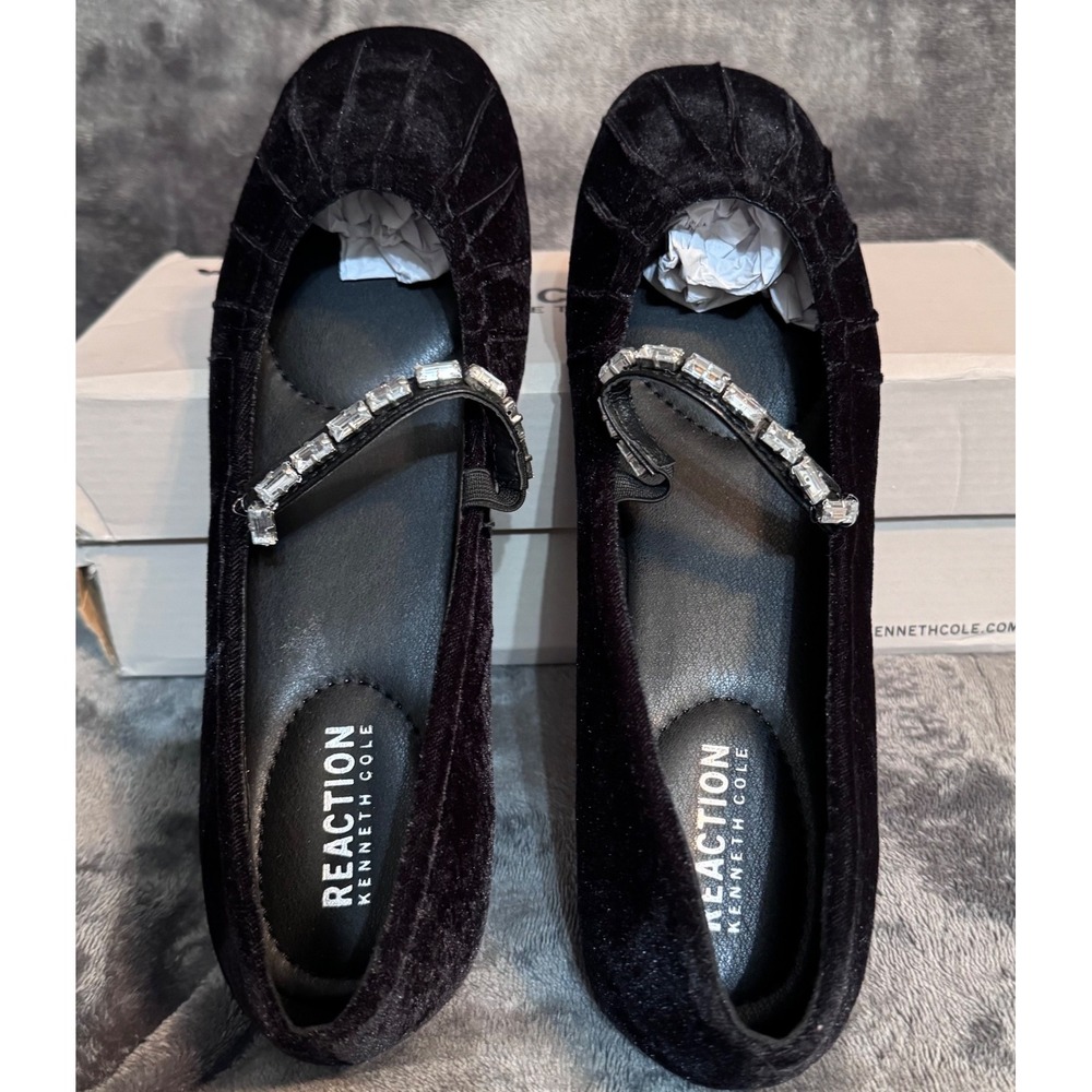 Kenneth Cole Reaction Eimar Black Velvet Crystal Mary Jane Ballet Flats 8.5 NEW - Picture 8 of 13